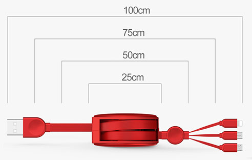 The telescopic three-in-one charging cable contains three sockets for Apple, type-c and Android